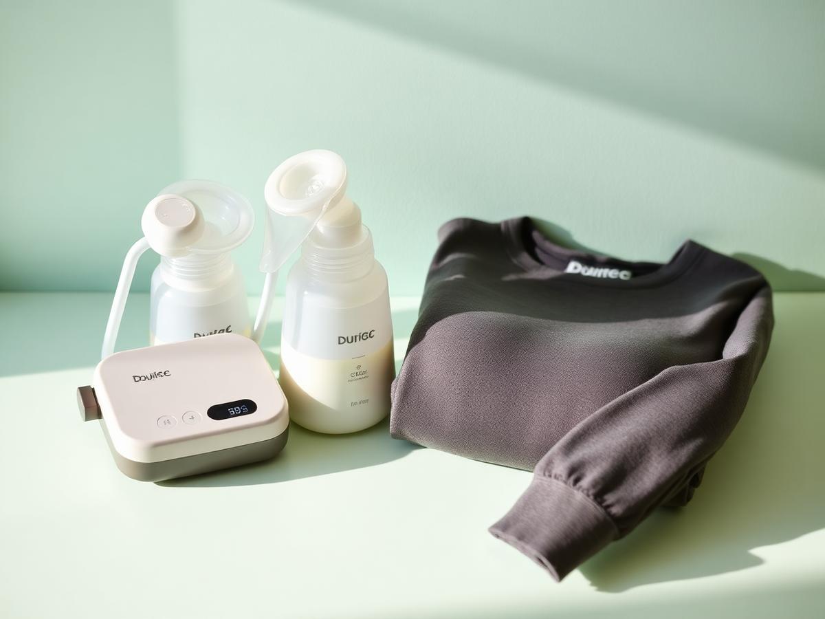 Double electric breast pump through insurance with bottles and a maternity compression garment