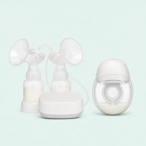 Double electric breast pump with bottles and a maternity compression garment